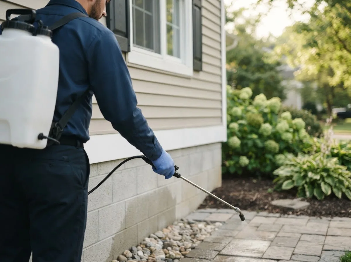 Pest control technician inspecting a home in Pemberville, OH